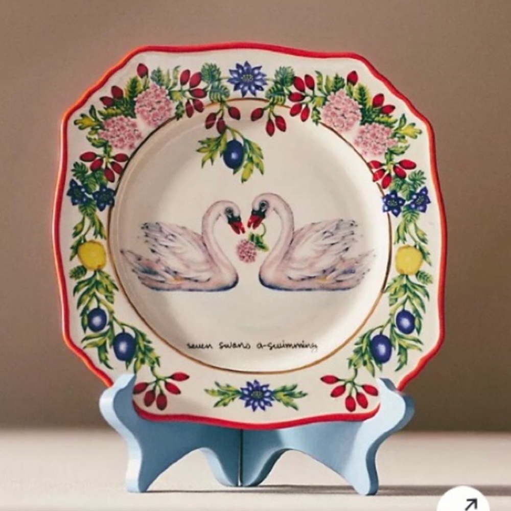 Anthropologie Lou Rota Handpainted Glazed Decaled Set of Four Plates New In Box - Picture 4 of 11